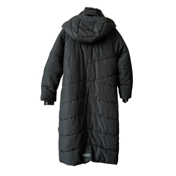 MARIKOO LONG PUFFER COAT S HOOD WARM ALL WEATHER CHIC BELOW KNEE FAUX FUR COMFY - Picture 4 of 12